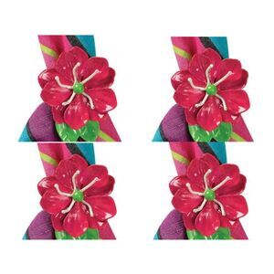 Mod Hot Pink Flower Shaped Napkin Rings Set of 4